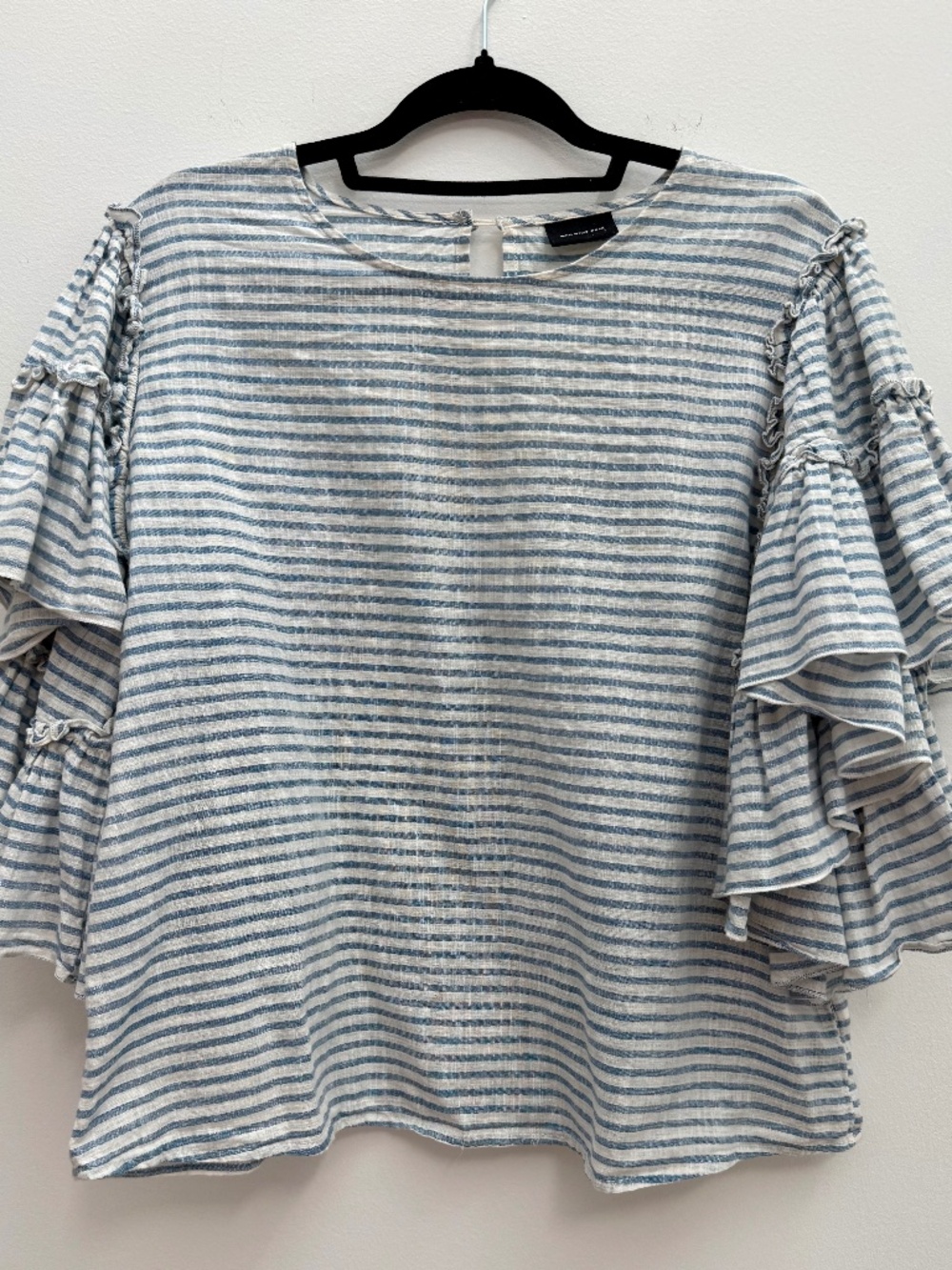 Who What Wear Striped Ruffle Sleeve Top - Blue and White L